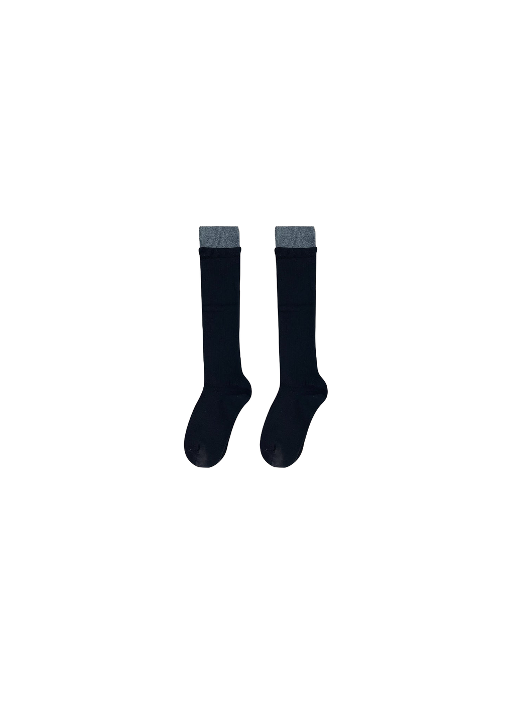 Black Gray ribbed knee-high socks with a contrasting cuff