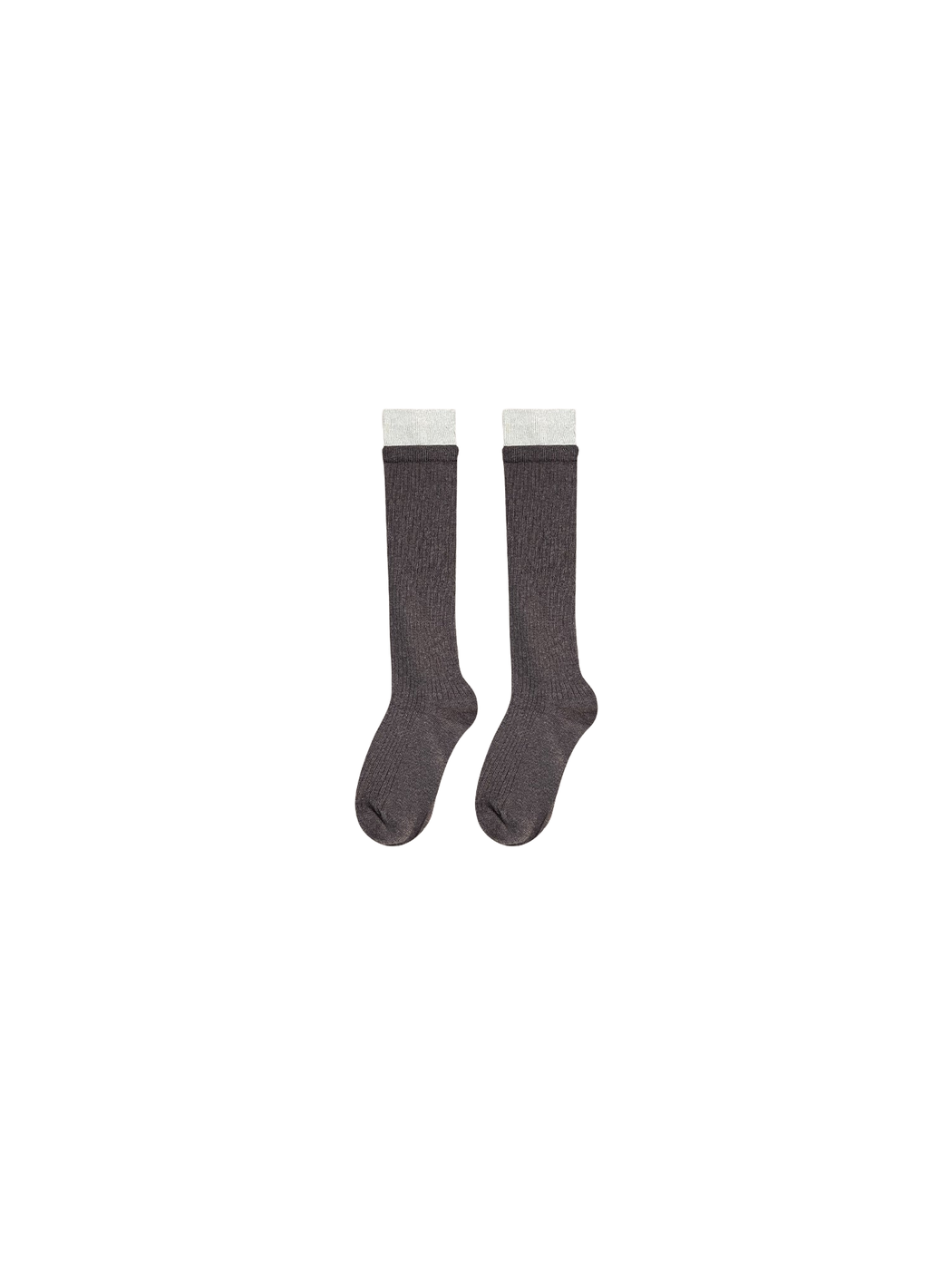 Coffee ribbed knee-high socks with a contrasting cuff