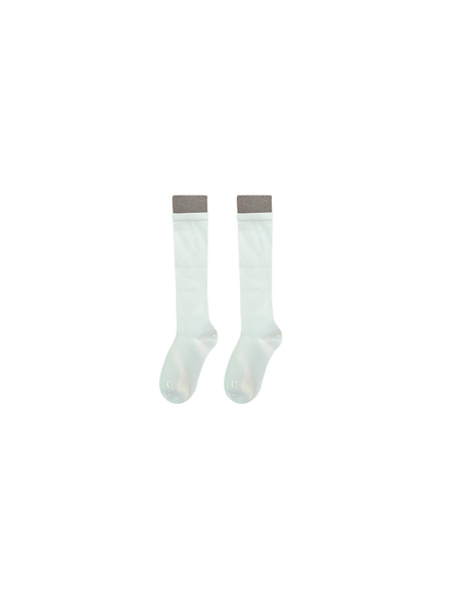 Cream ribbed knee-high socks with a contrasting cuff
