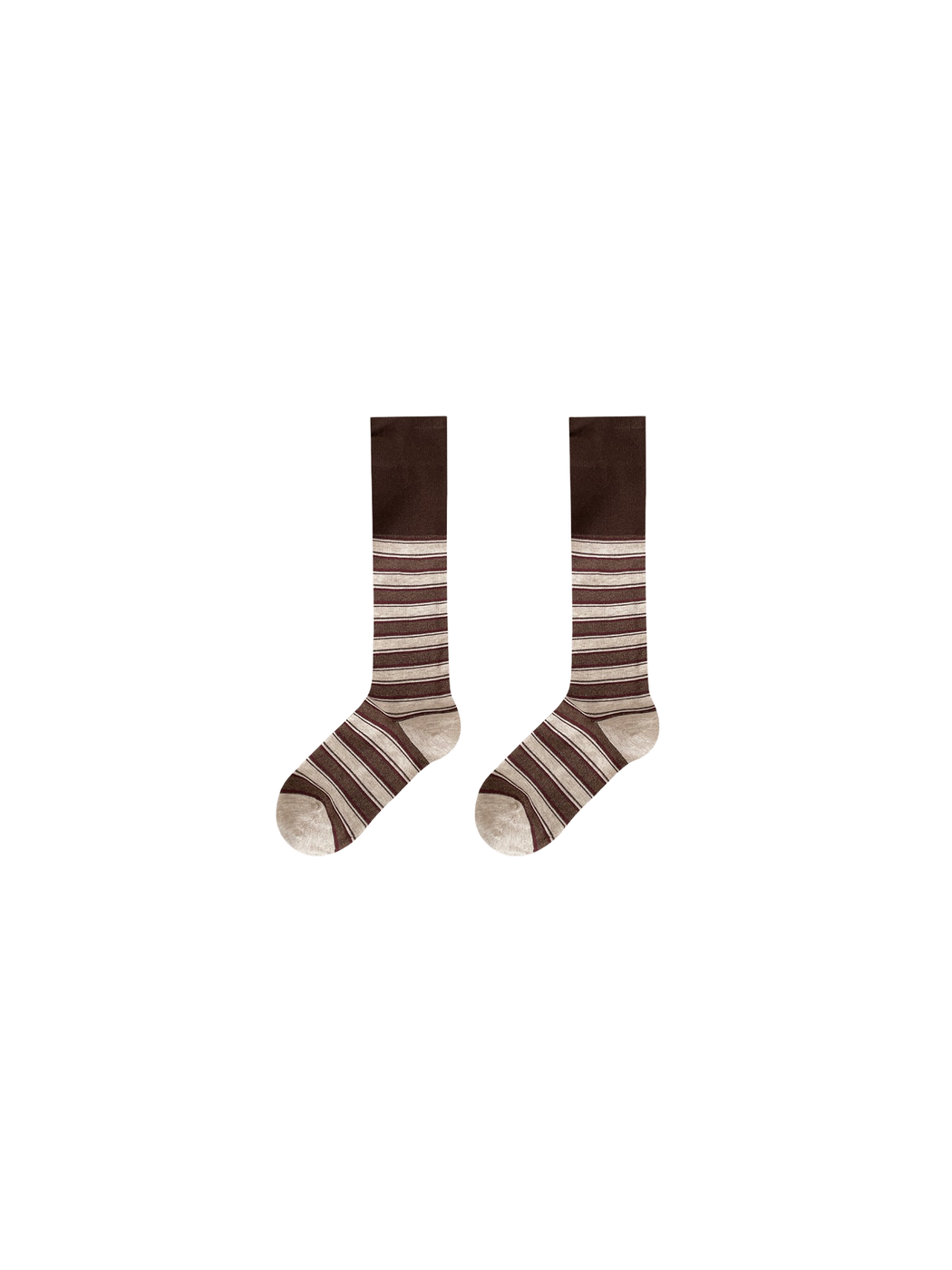 Coffee striped knee-high socks, front view