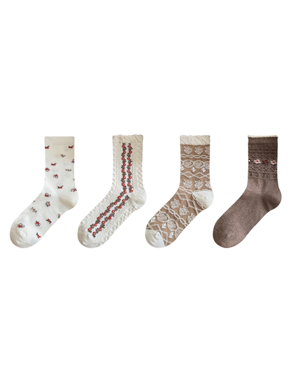Four sock styles displayed together