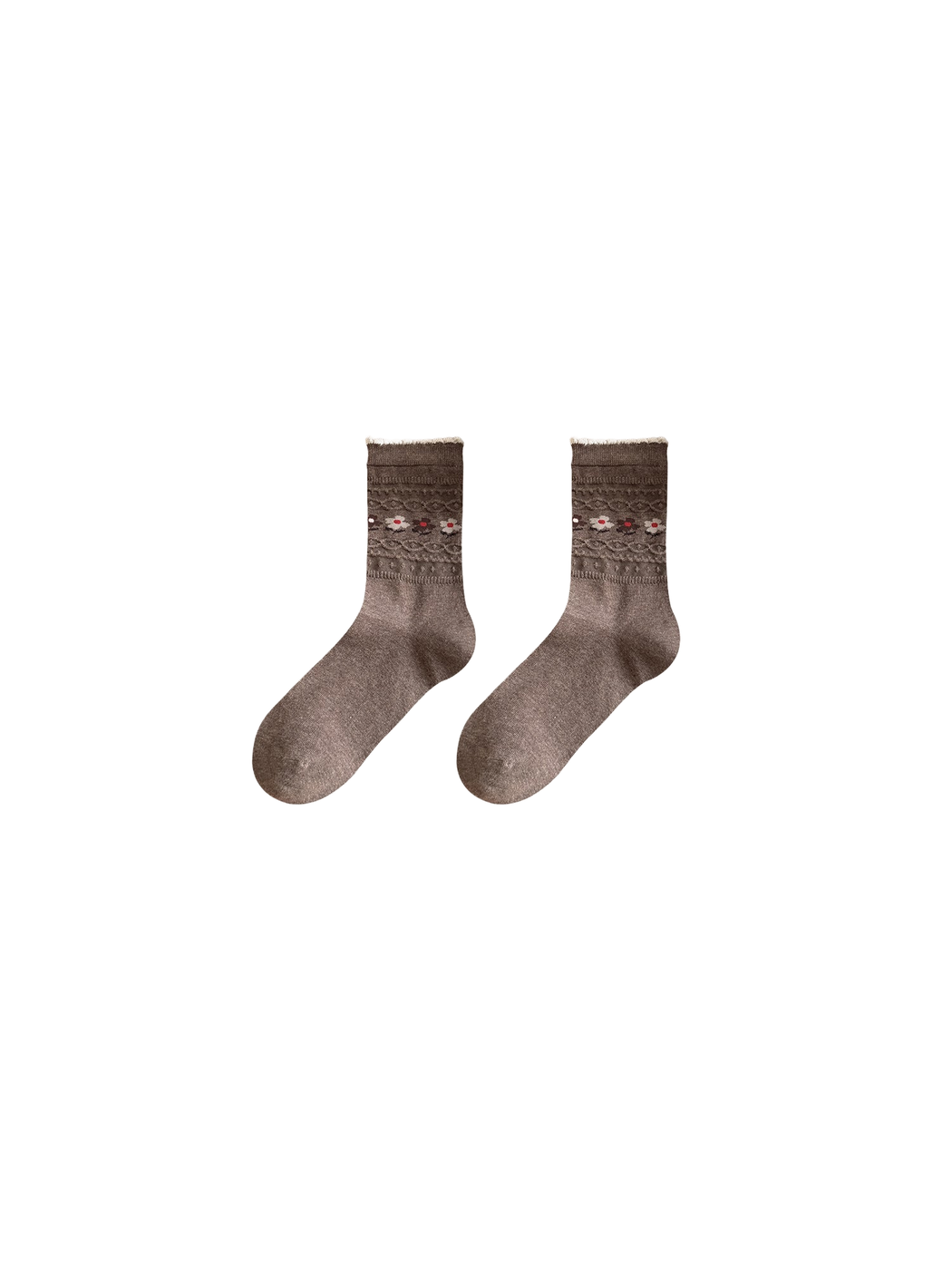 Horizontal Floral socks with a ruffled cuff, front view