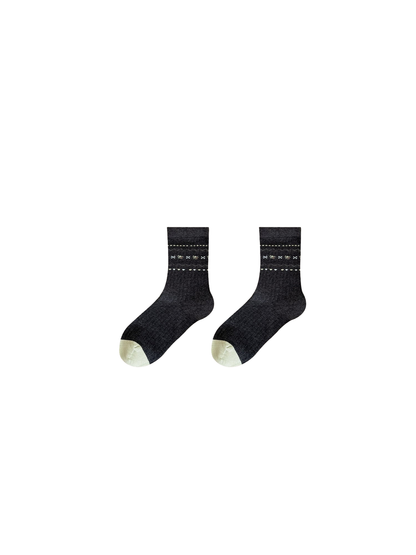 Geometric crew socks with a patterned band motif
