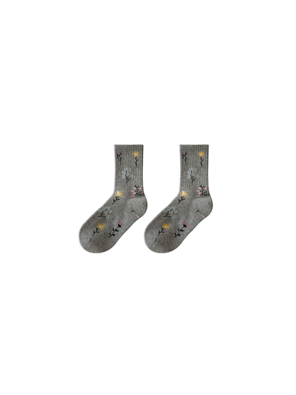 Light Gray floral crew socks displayed together