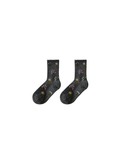 Dark Gray floral crew socks displayed together