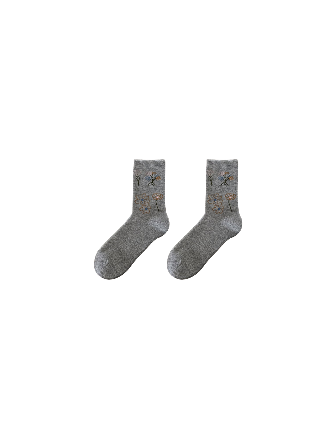 Light Gray floral crew socks, front view