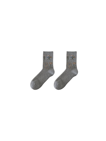 Light Gray floral crew socks, front view