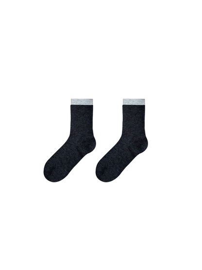 Dark Gray crew-length socks with light gray contrasting cuffs