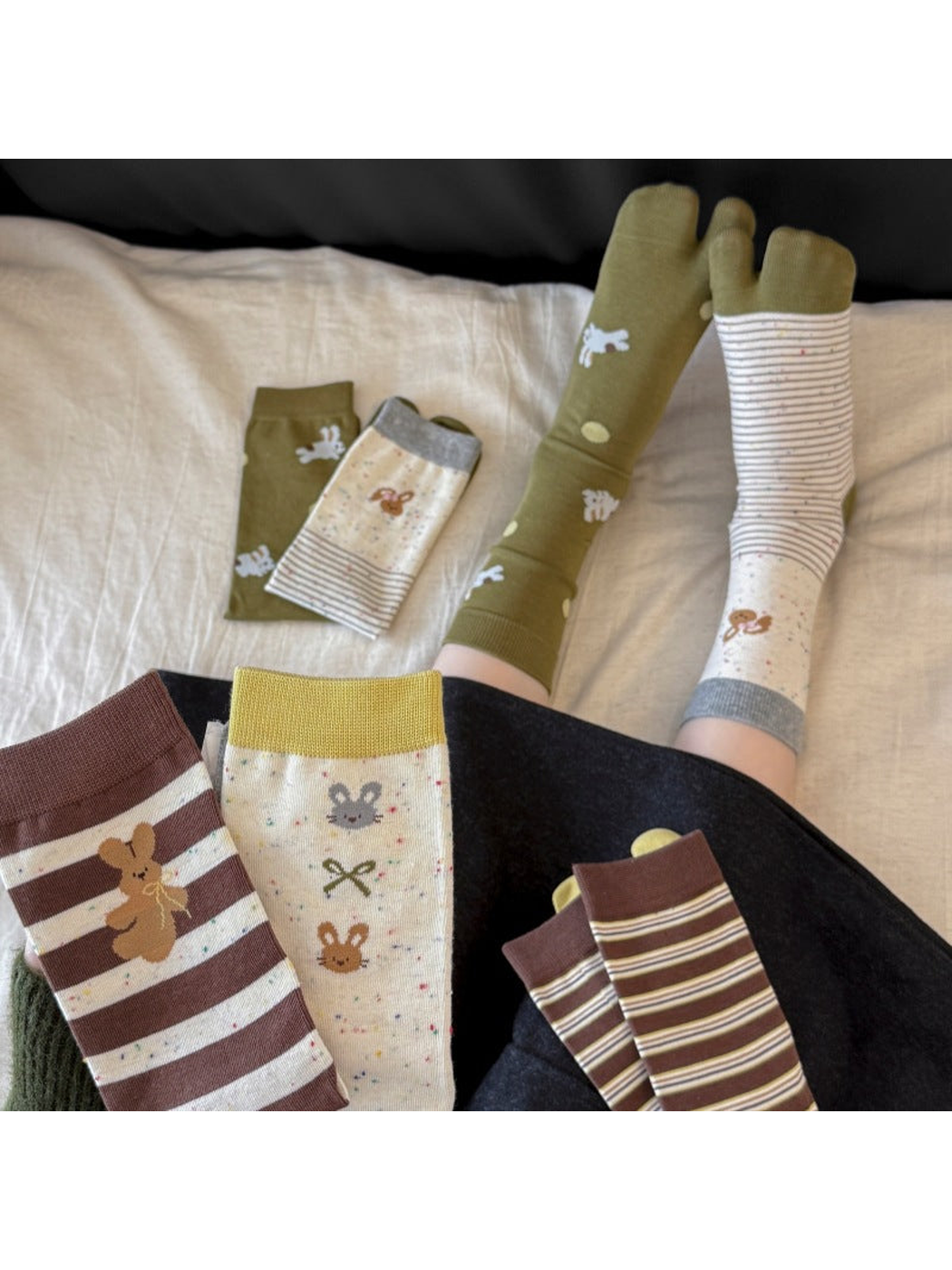 Multiple five-toe sock styles displayed together