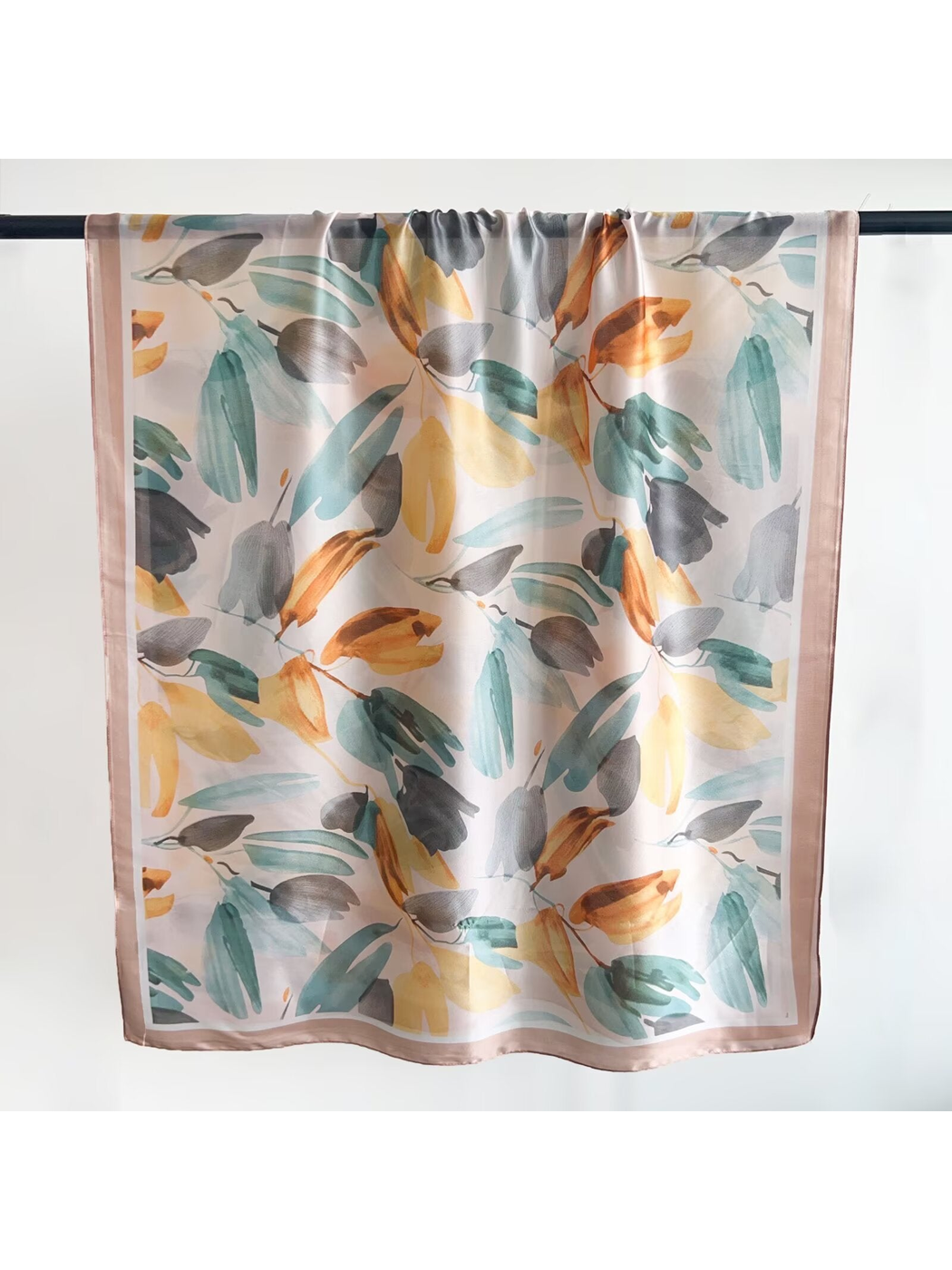 Blush Pink floral scarf with contrasting edge border, full view