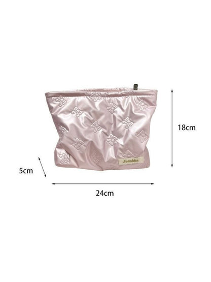 Cosbai – Quilted Cosmetic Bag with Bowknot Print