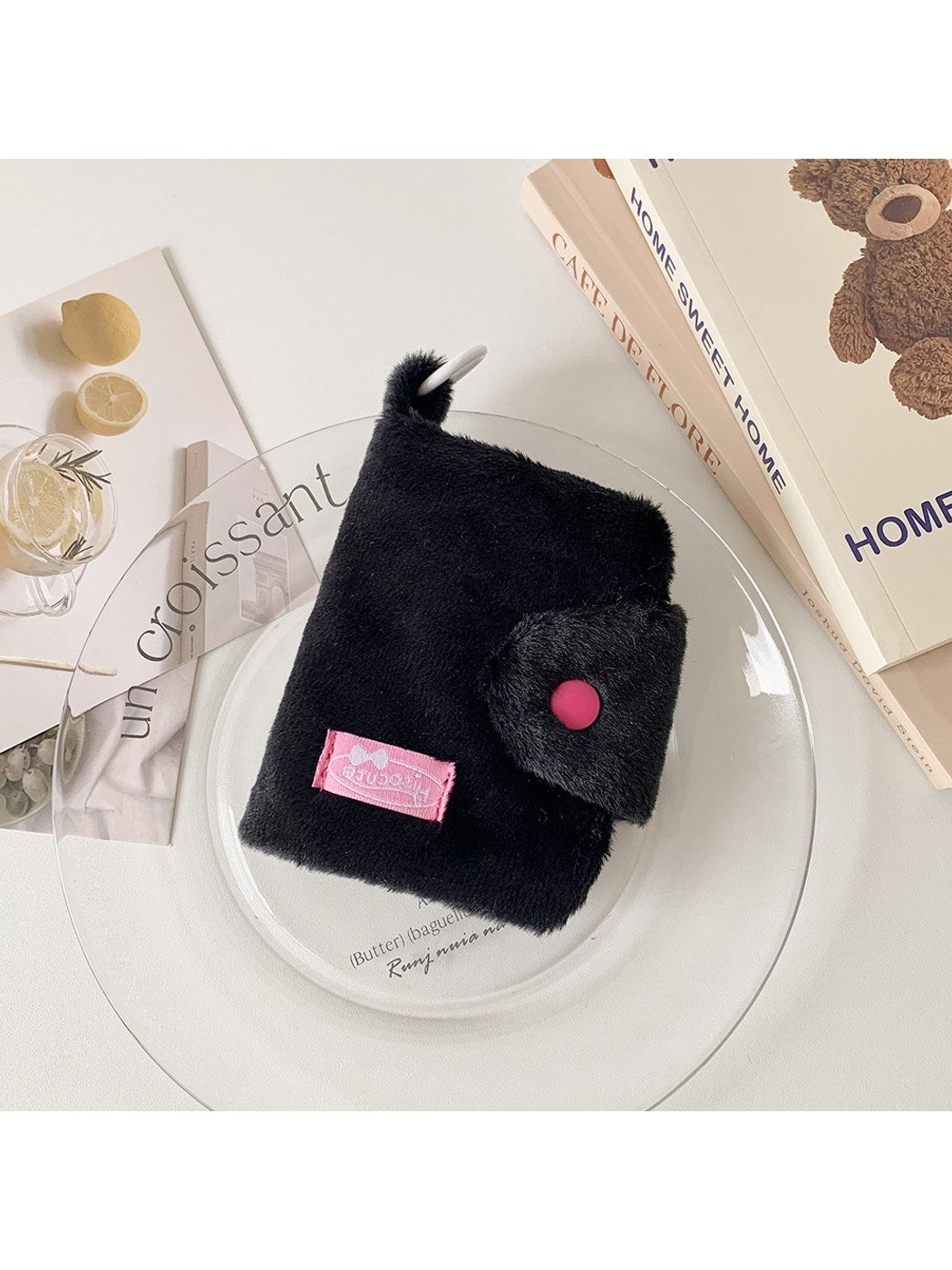 Cosbai - Solid Color Fold Over Plush Coin Purse