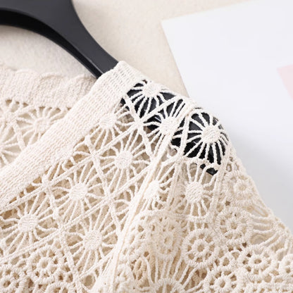 Crosa Crochet Hollow-Out Short-Sleeve Cardigan accessory detail view