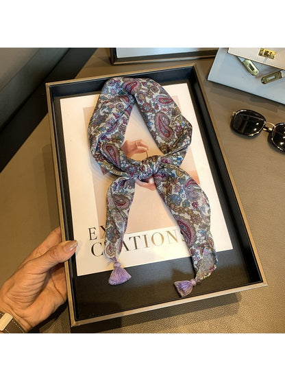 Scarvii - Paisley Print Tassel Accent Square Scarf