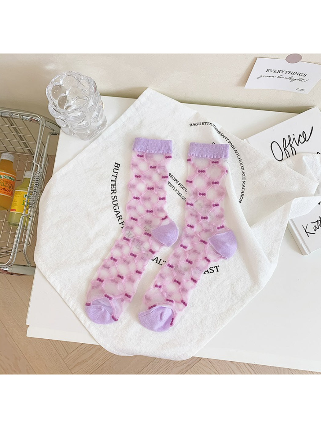 Rufia - Hearts and Lattice Crew Sheer Socks