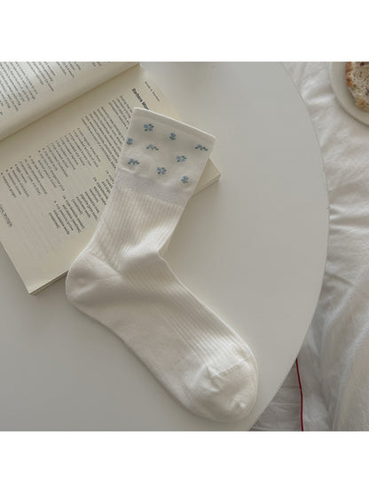Rufia - Colorblock Style Cute Pattern Crew Socks