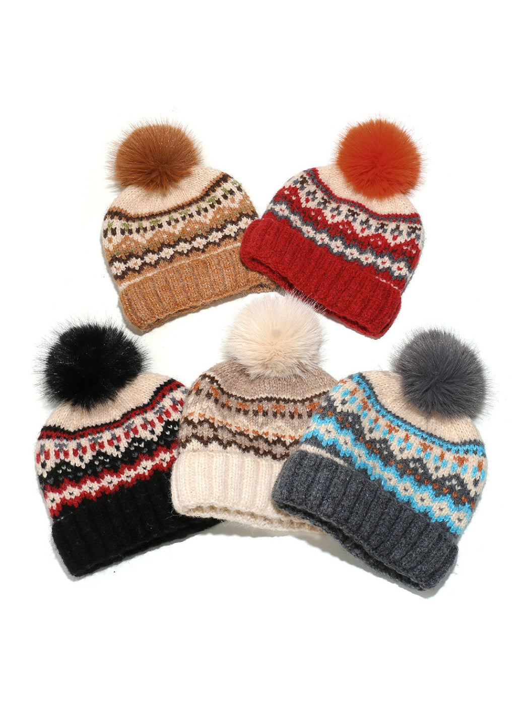 Haila Fair Isle Knit Pom Pom Beanie