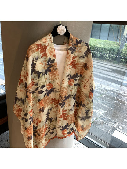 Scarvii - Floral Print Rectangular Shawl Scarf