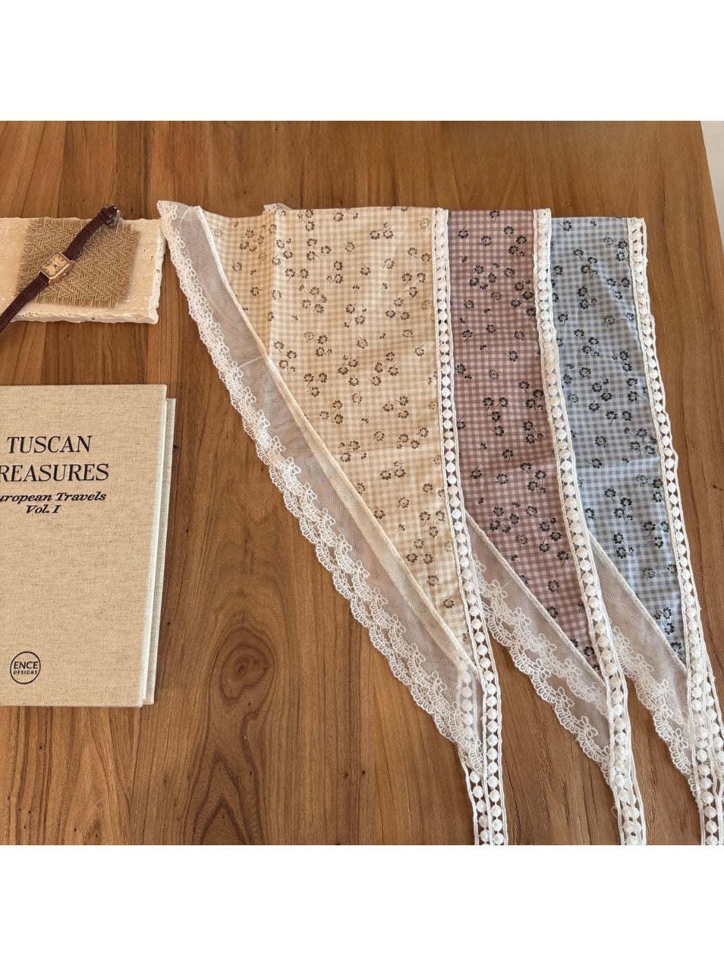 Scarvii - Lace Trim Gingham Triangle Scarf - image 1