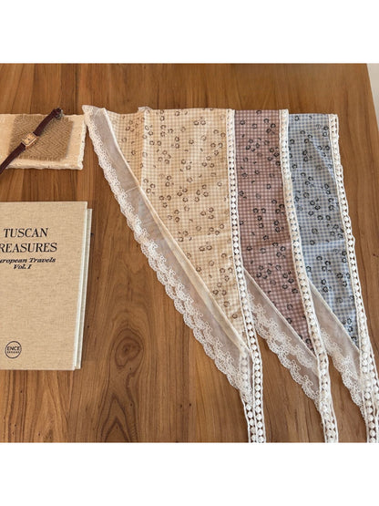 Scarvii - Lace Trim Gingham Triangle Scarf - image 1