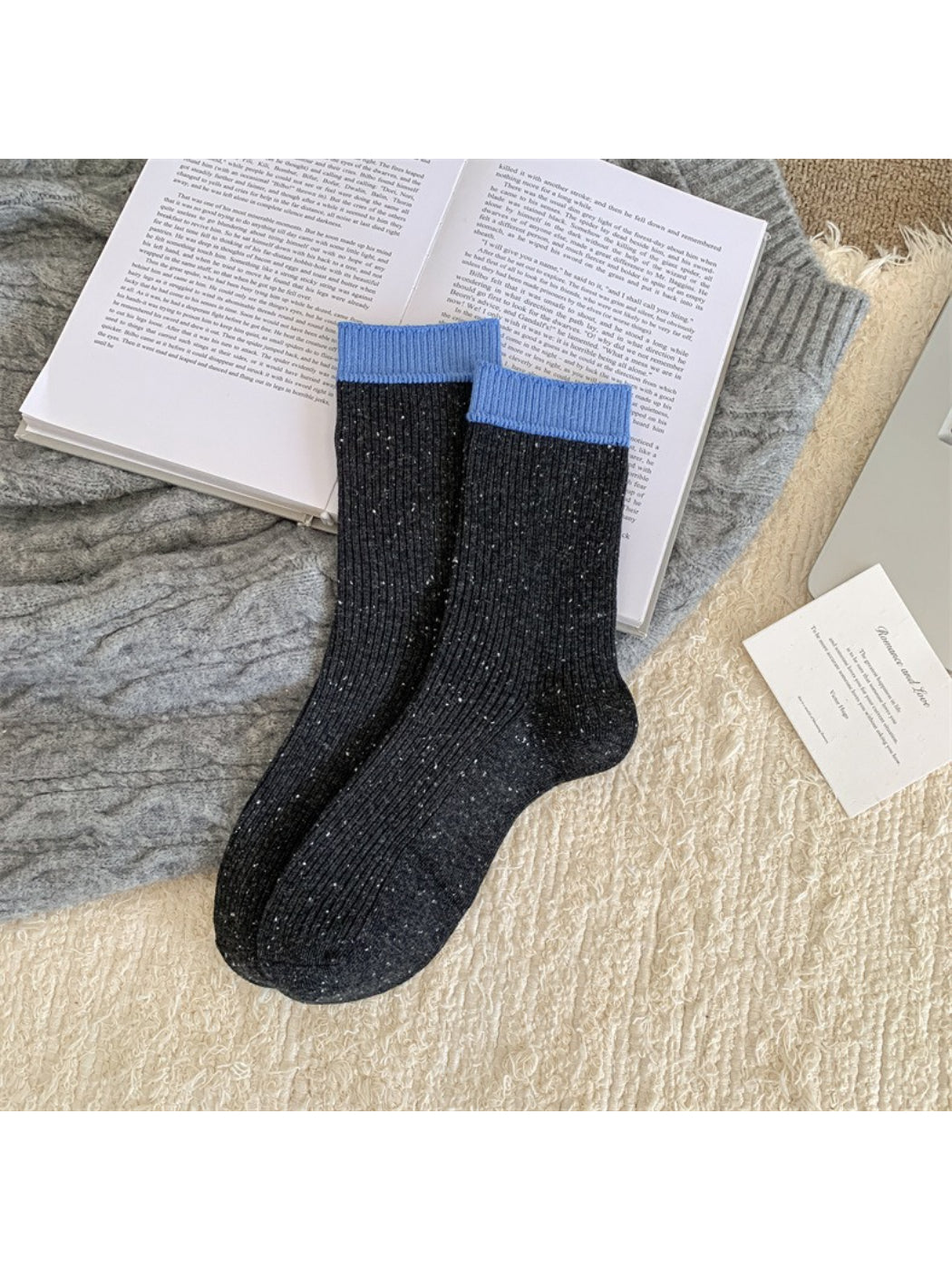 Rufia - Cozy Contrast Edge Ribbed Crew Socks