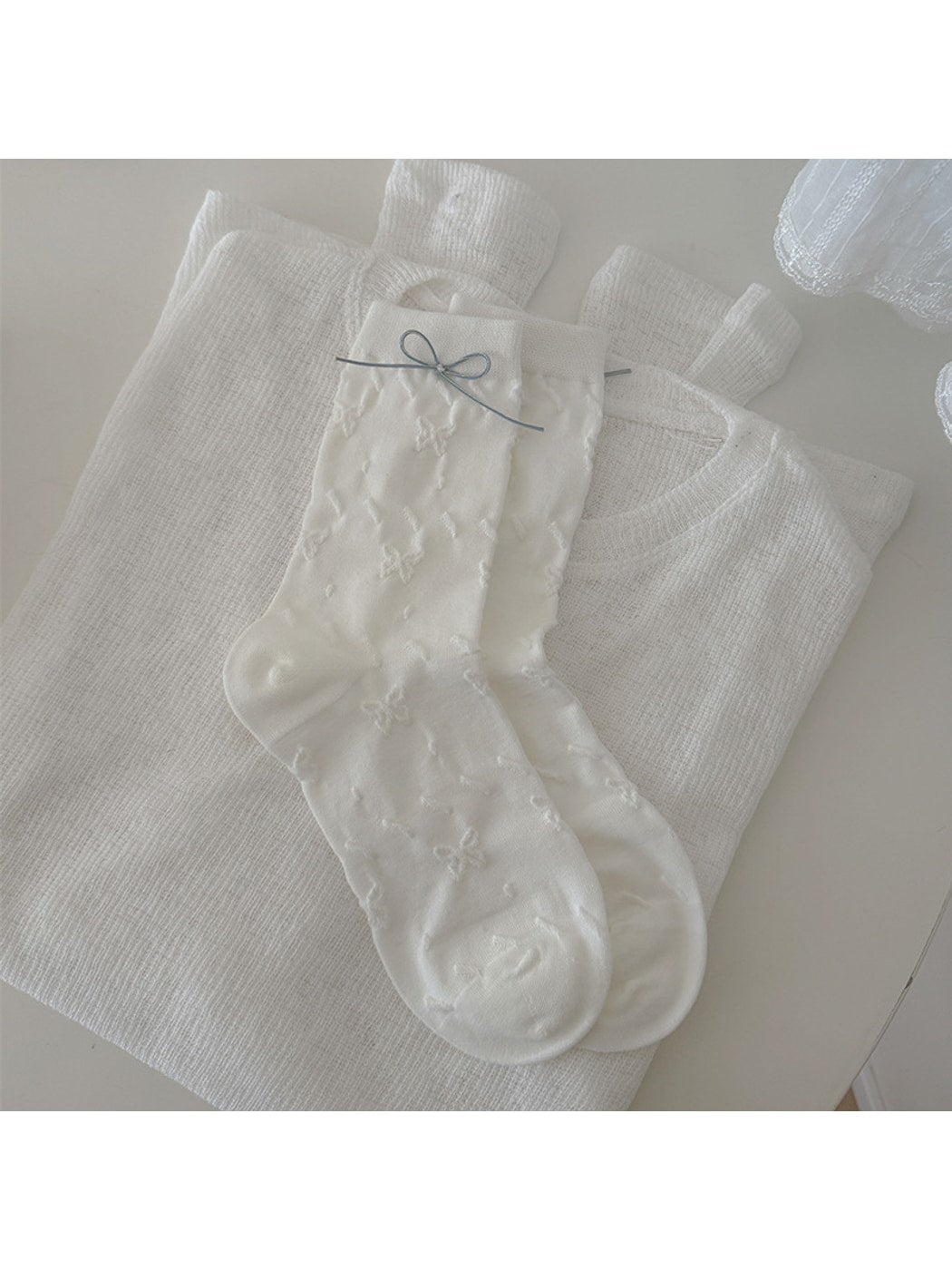 Rufia - Bow and Stripes Pattern Casual Crew Socks