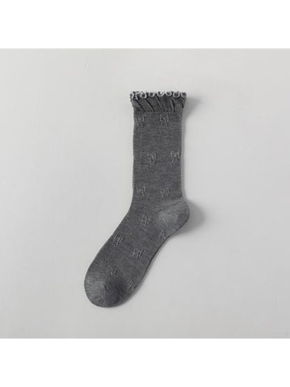 Rufia - Muted Solid Color Ruffle Crew Socks
