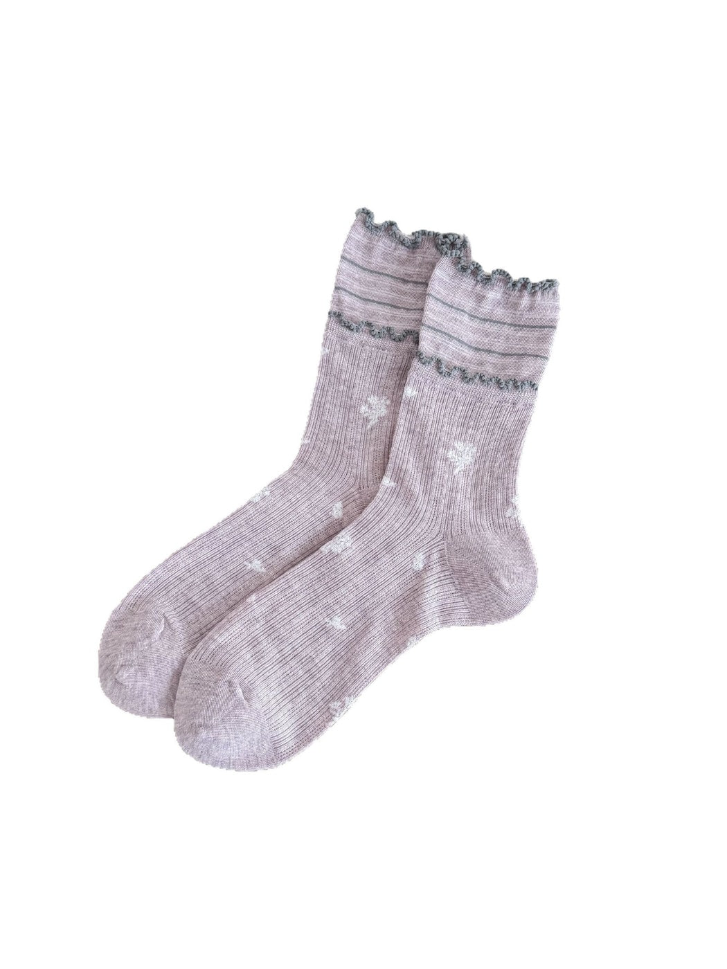 Rufia - Print Ribbed Ruffle Trim Crew Socks