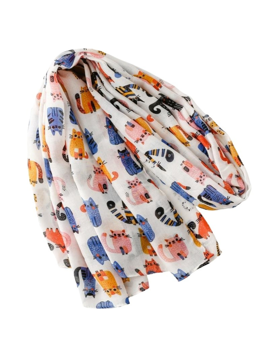 Detailed view of scarf edges and vibrant cat illustrations on Scarvii whimsical kitty scarf