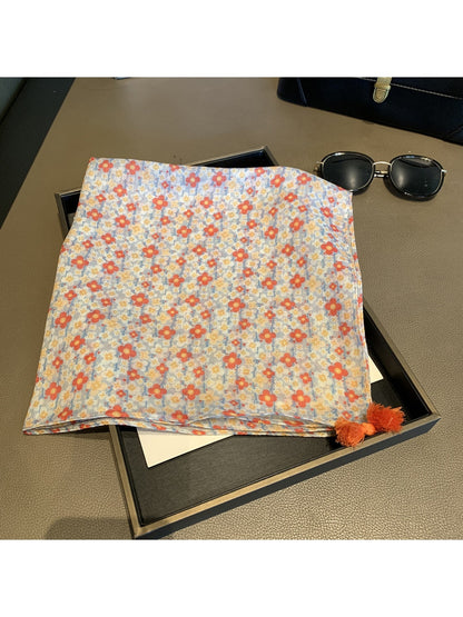 Scarvii - Warm Tone Floral Print Square Scarf