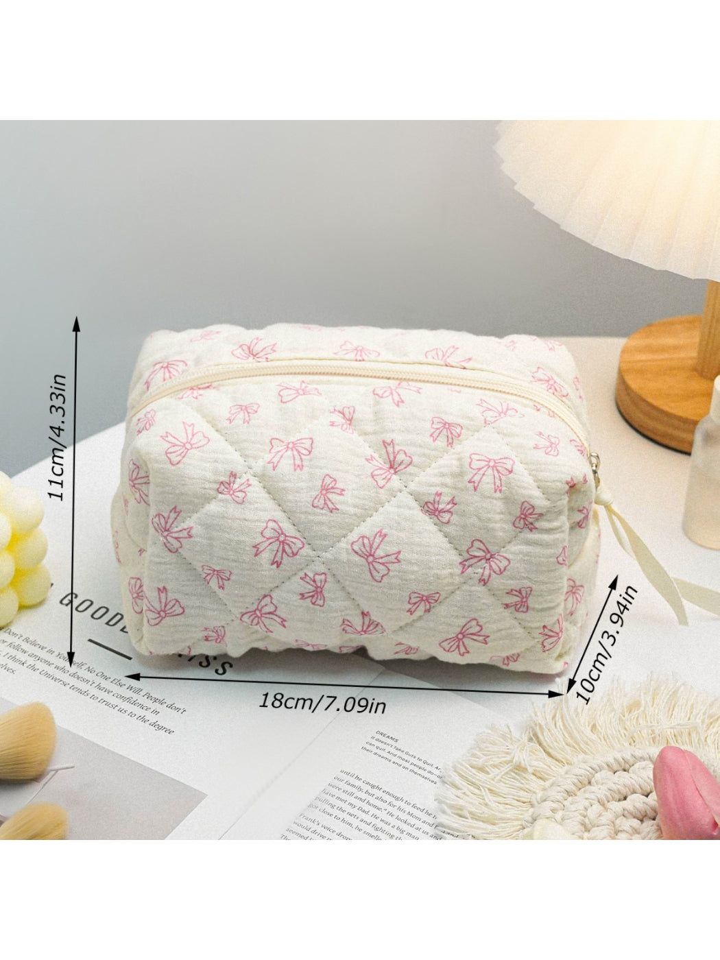 Cosbai - Ribbon Print Cosmetic Pouch