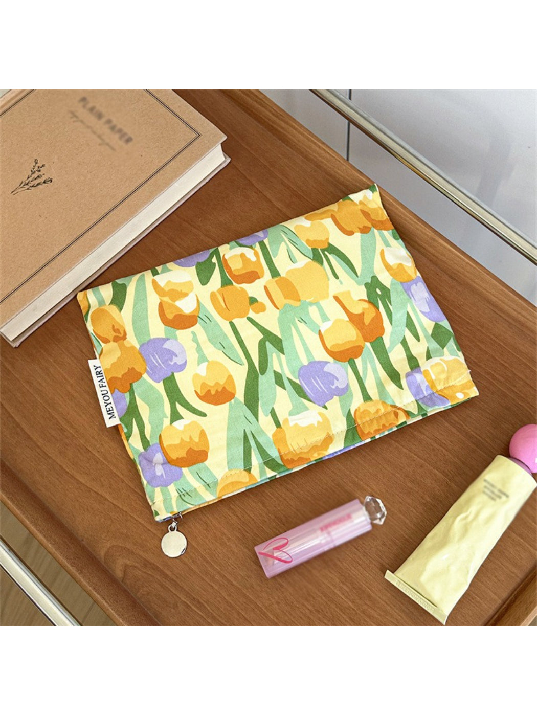 Cosbai Candy Check Makeup Bag laying flat with checkered design in pastel colors