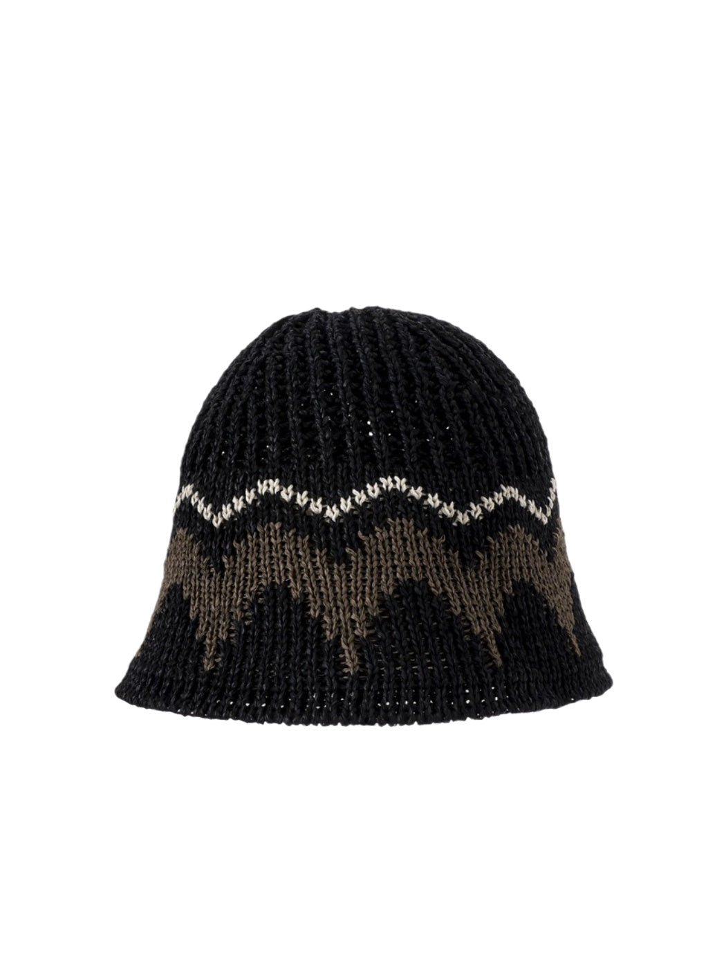 Side view of Haila wave pattern knit bucket hat showing textured knit design