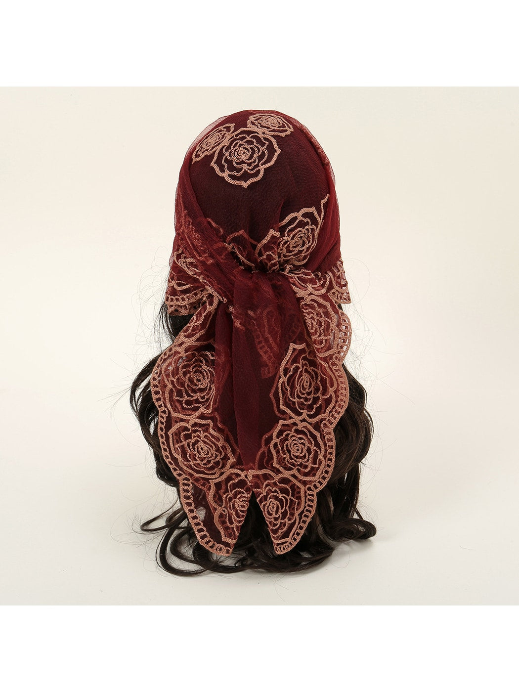 Scarvii - Rose Embroidered Lace Detail Square Scarf