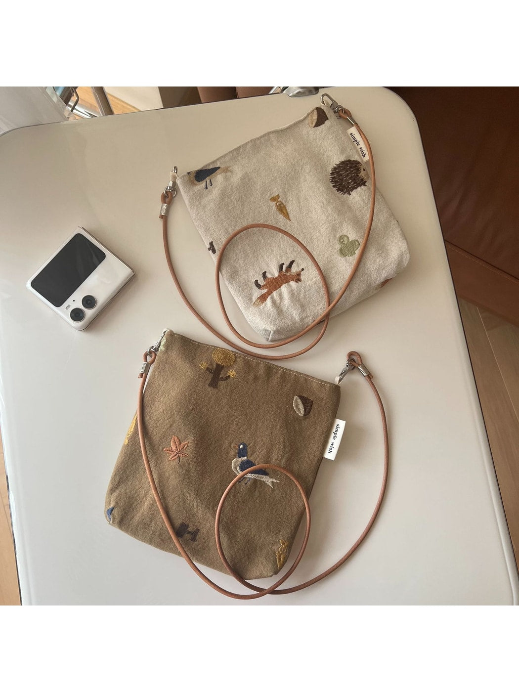 Cosbai - Vertical Square Embroidered Crossbody Bag