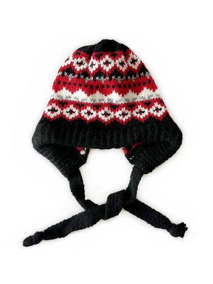 Haila - Bohemian Knitted Beanie with Earflaps & Tasseled Ties