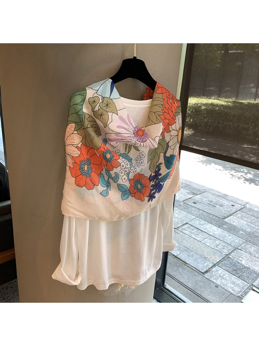 Scarvii - Floral Print Draped Layering Shawl Scarf
