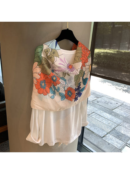 Scarvii - Floral Print Draped Layering Shawl Scarf