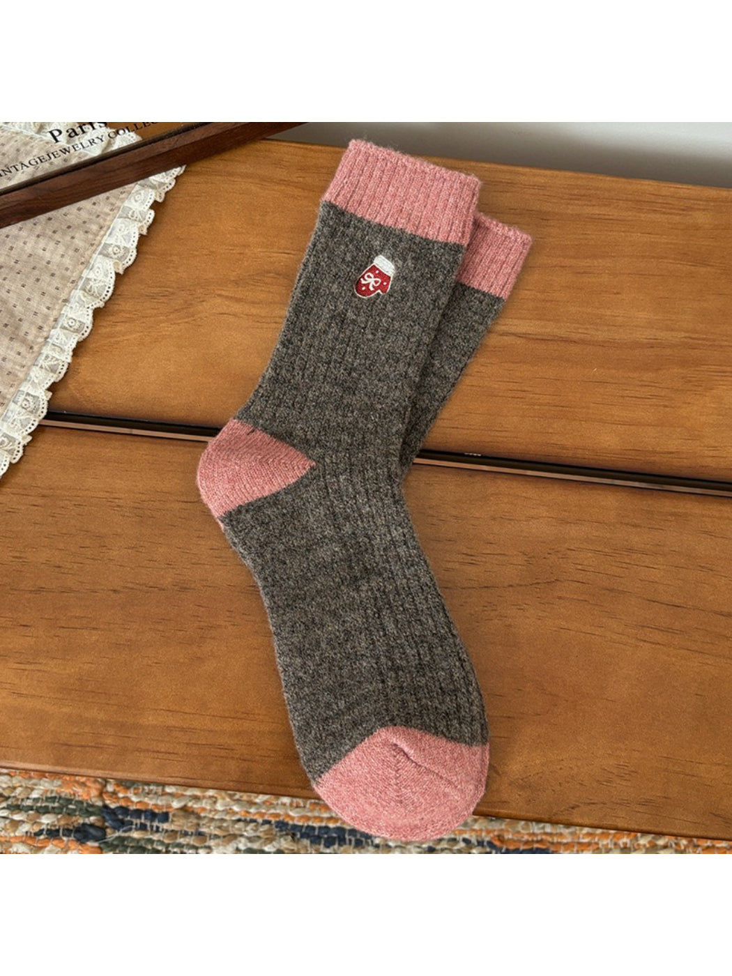 Rufia - Colorblock Winter Motif Crew Socks