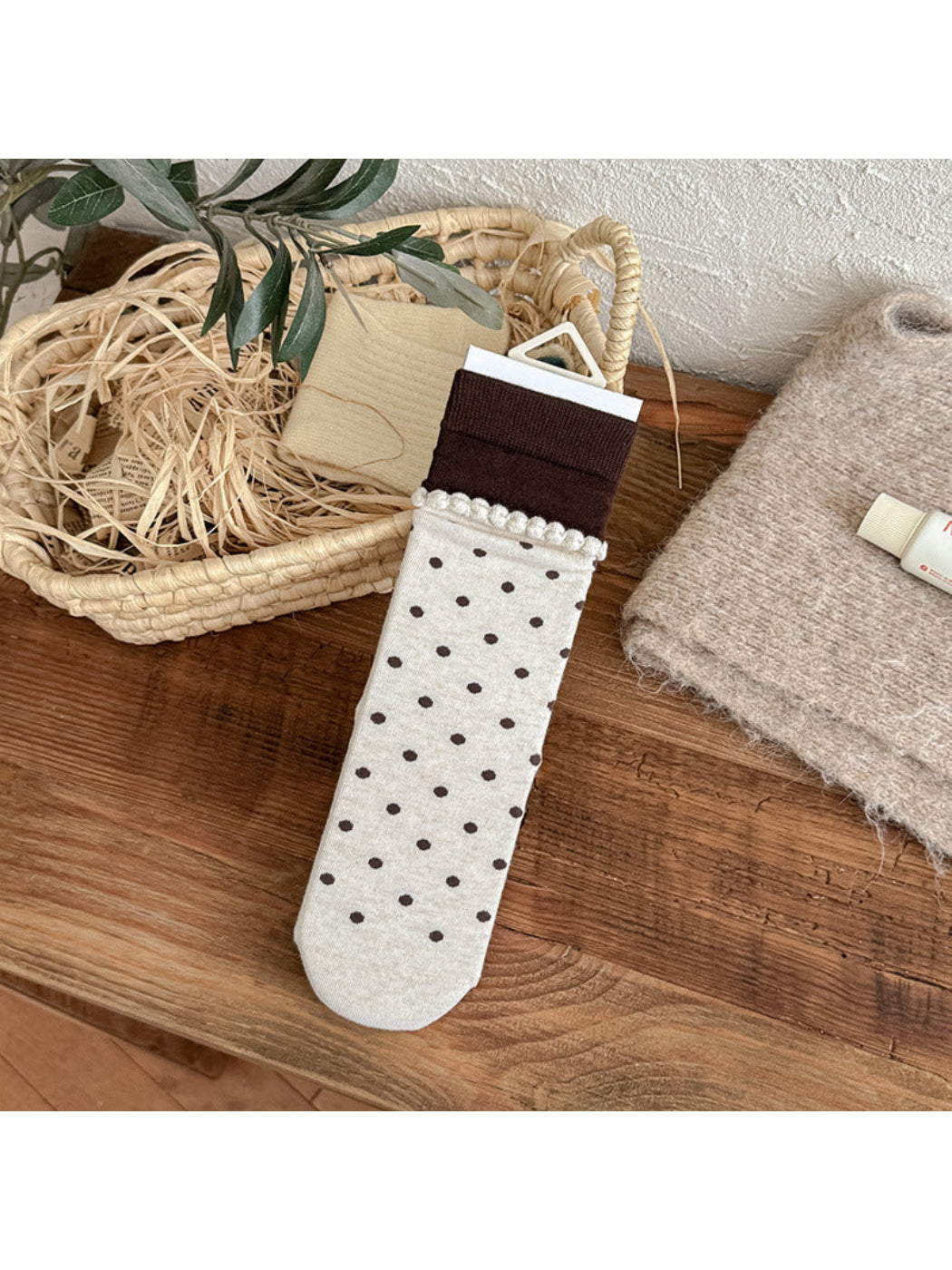 Rufia - Floral Bow Knit Crew Socks