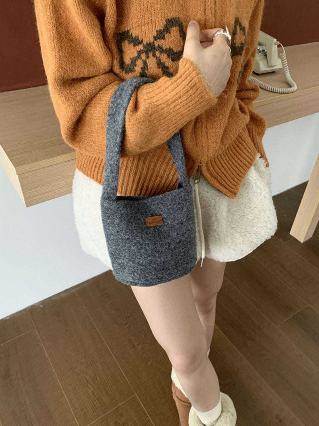 Cosbai - Textured Knit Bucket Handbag