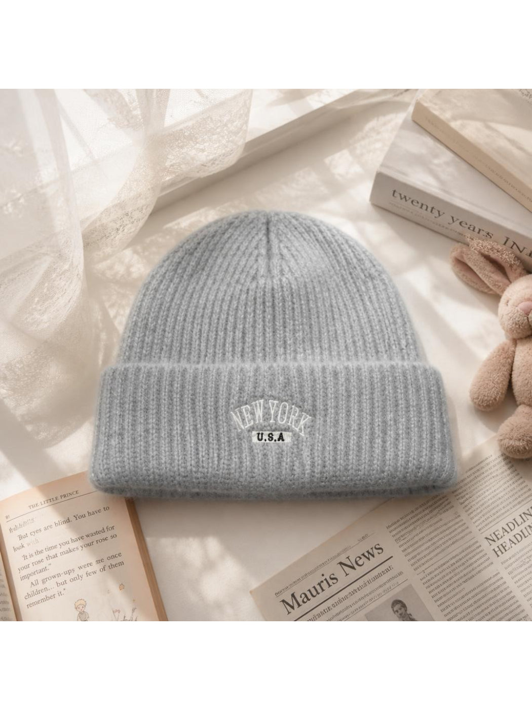 Haila New York Embroidered Ribbed Beanie
