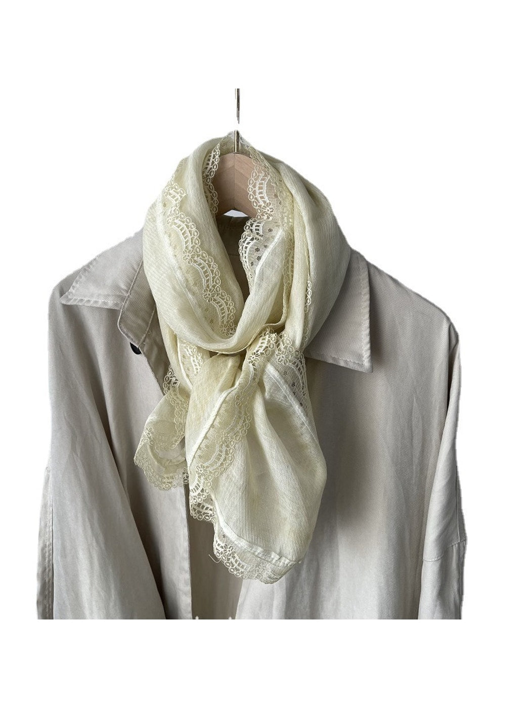 Scarvii - Vintage Lace Trim Minimalist Long Scarf