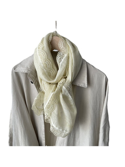 Scarvii - Vintage Lace Trim Minimalist Long Scarf