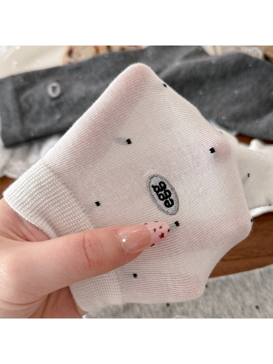 Rufia - Polka Dot Letter Embroidered Crew Socks