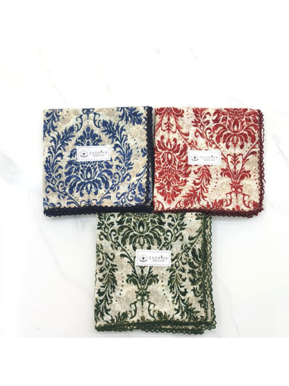 Scarvii Ornate Botanical Square Scarf folded showing intricate floral and leaf patterns