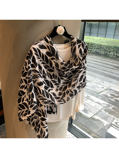 Scarvii - Black Feather Print Scarf Wrap