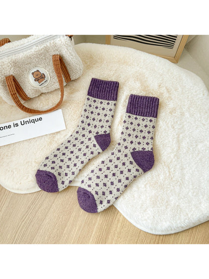 Rufia lavender floral cuff crew socks flat lay