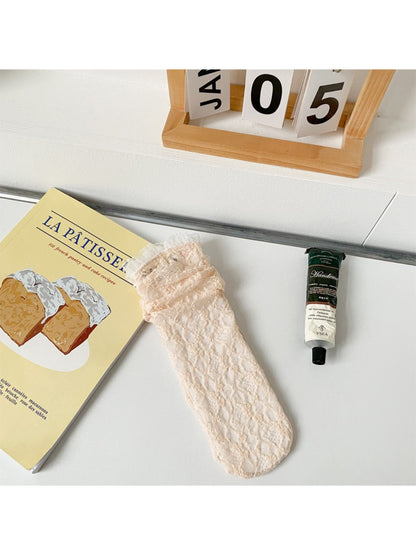 Rufia - Scalloped Floral Lace Sheer Socks