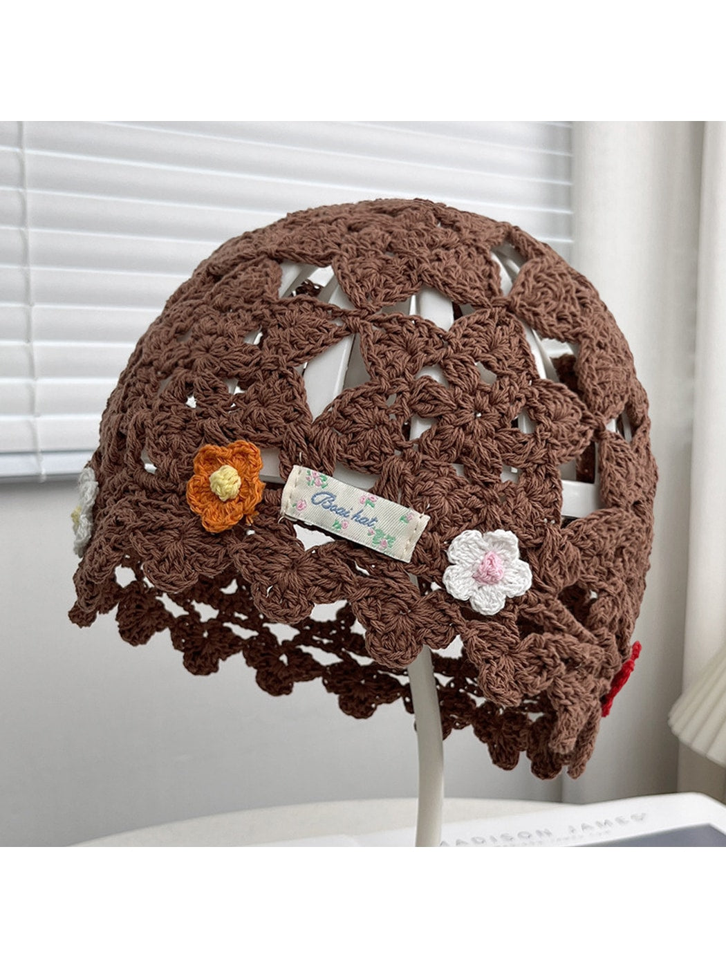 Haila - Openwork Round Crown Brimless Knit Beanie